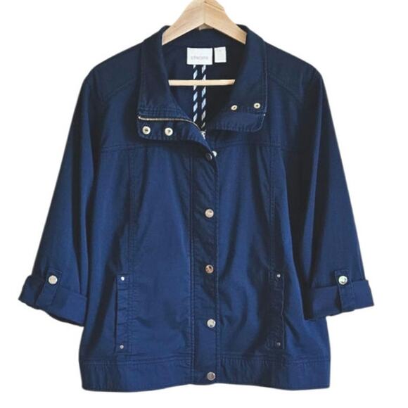 Chico's Twill Utility Jacket Zipper and Snaps Navy Women's Size 3 (XL) - Picture 1 of 9